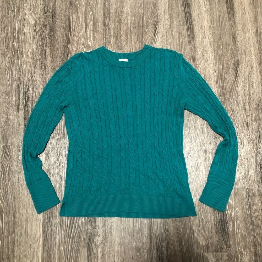 A New Day Target Teal Cable Knit Crewneck Sweater M Fitted Preppy Classic